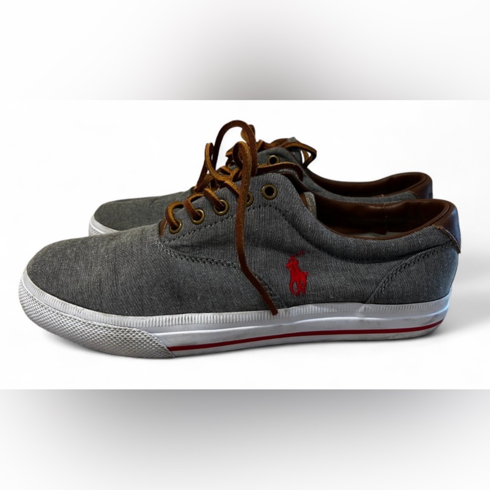 Polo Ralph Lauren Men's Vaughn Lace-Up Sneakers Shoes Grey Chambray Size 9.5